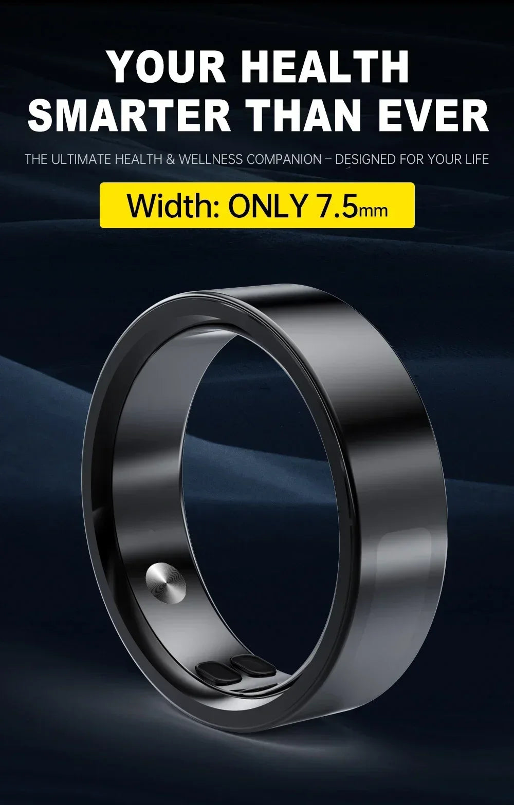 Qino K21 Smart Ring New Health Monitor with Smart Touch Multi-Sport Mode 5ATM Waterproof Skin Temperature Measurement  Charg