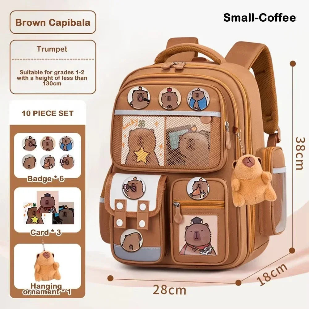 Capybara School Bag Waterproof Backpack Large Capacity Alleviate Burden Protecting Spine Widen Straps Backpack for Students Gift