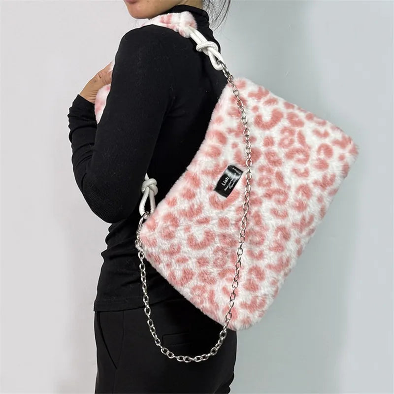 Women Plush Tote Bag with Crossbody/Handheld Carry Soft Striped Plush Exterior Cozy Handbag Shoulder Bag for Travel Everyday Use