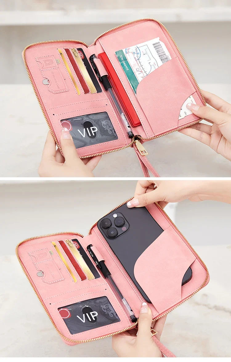 Travel Wallet Passport Holder Ticket Holder, Credit Card Case, Multi-functional Zippered Wallet with Wrist Strap