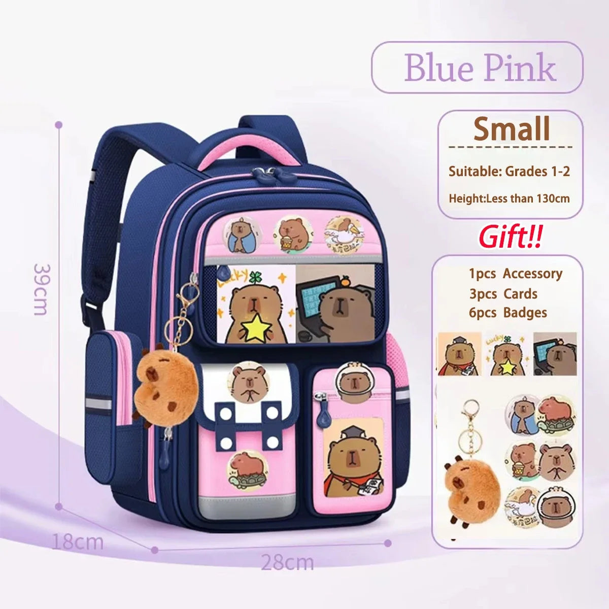 Capybara School Bag Waterproof Backpack Large Capacity Alleviate Burden Protecting Spine Widen Straps Backpack for Students Gift