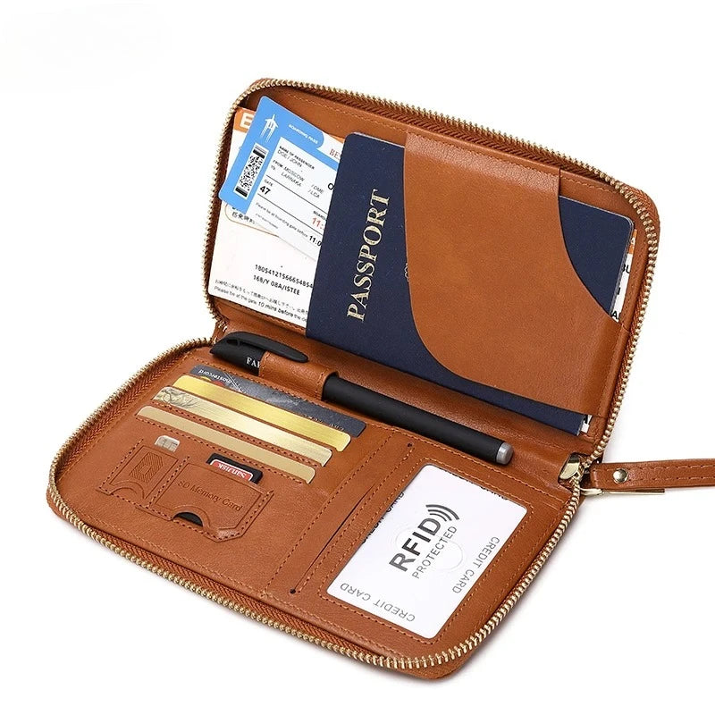 Travel Wallet Passport Holder Ticket Holder, Credit Card Case, Multi-functional Zippered Wallet with Wrist Strap