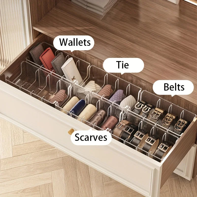 Transparent Plastic Belt Organizers and Detachable Compartments - Stylish Wardrobe Storage Boxes for Belts, Scarves and Ties