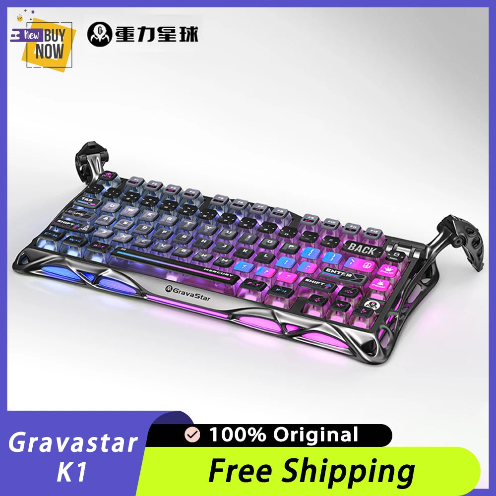 Gravastar K1 Mechanical Keyboard Bluetooth Wireless Aluminium Alloy Tri-Mode RGB Light E-sports Gaming Keyboard PC Accessories