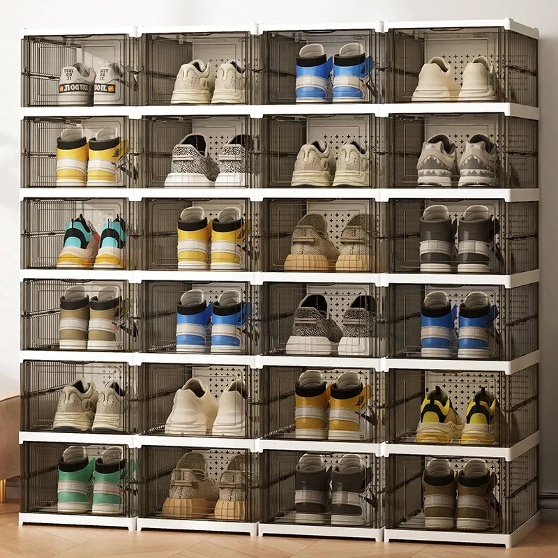 Dustproof 1/3/6 Layers Foldable Shoes Box Stackable Transparent Thickened Plastic Bins Sneaker Shoe Organizer Cabinet Organizers