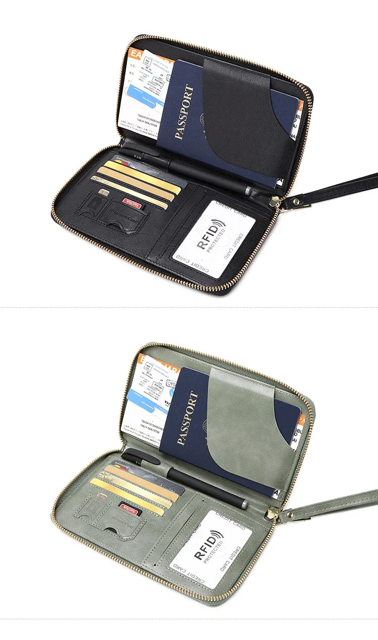 Travel Wallet Passport Holder Ticket Holder, Credit Card Case, Multi-functional Zippered Wallet with Wrist Strap