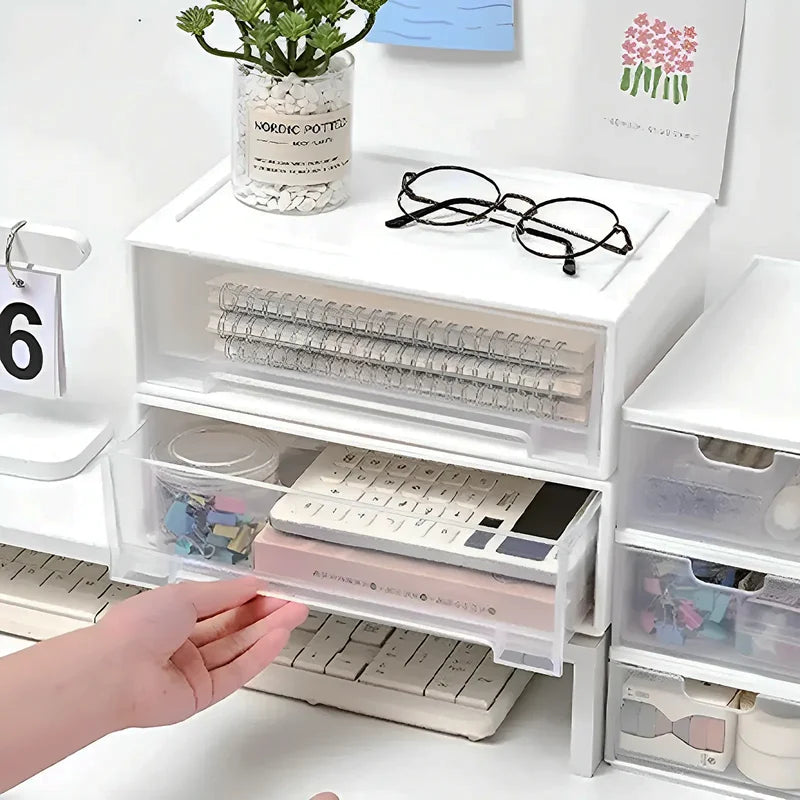 Desktop Storage Box Drawer Stationery Organizer Stackable Storage Locker Dresser Wardrobe Clothing Organizers Makeup Sorting Box