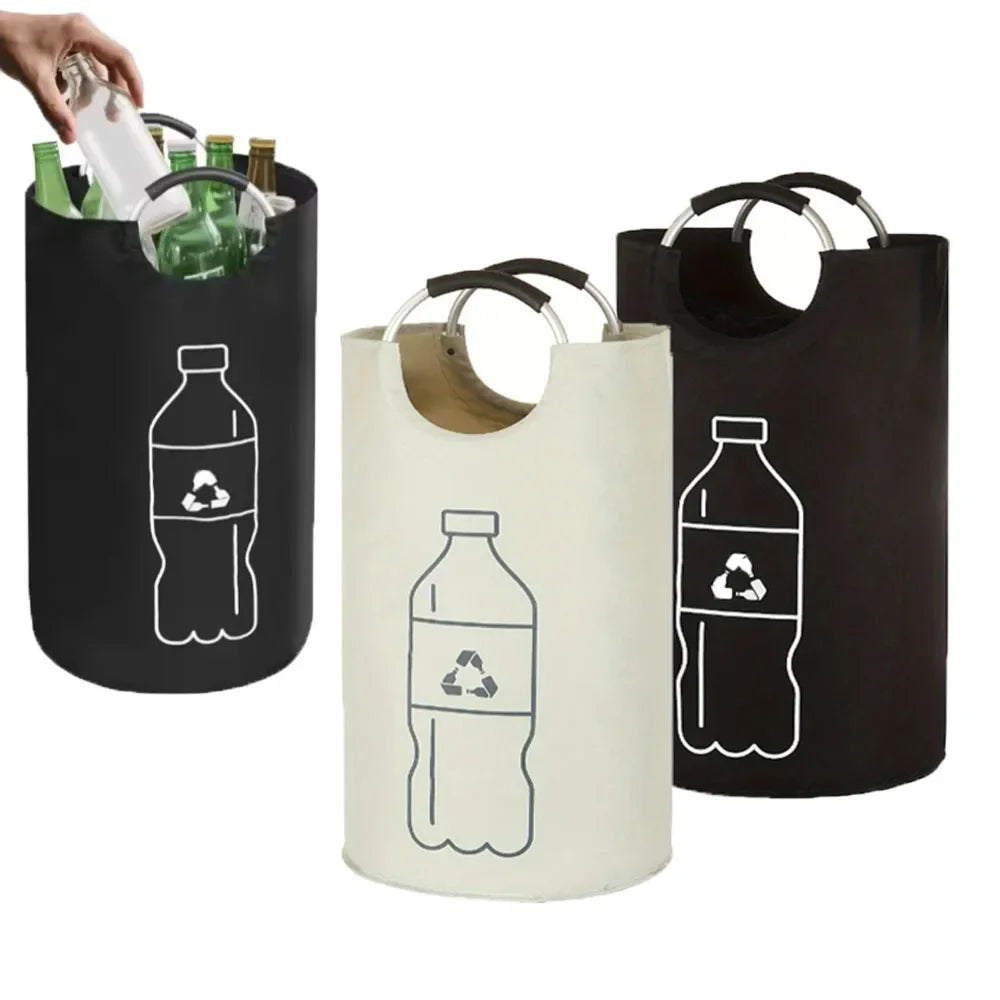 82L Empty Bottle Storage Basket Folding Kitchen Wastewater Bottle Collector Bag with Aluminum Handle Large Capacity Bin