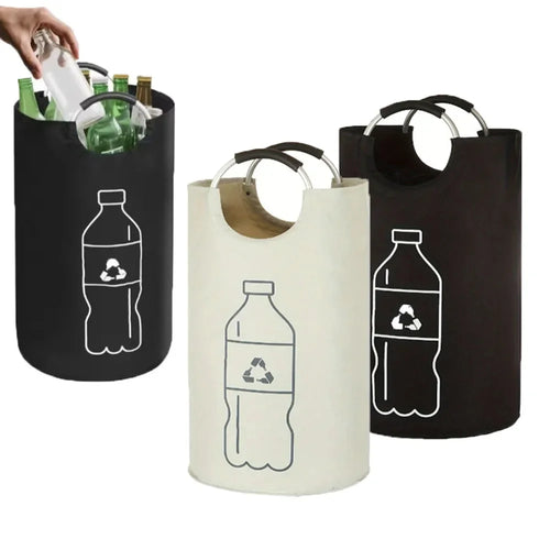 82L Empty Bottle Storage Basket Folding Kitchen Wastewater Bottle Collector Bag with Aluminum Handle Large Capacity Bin