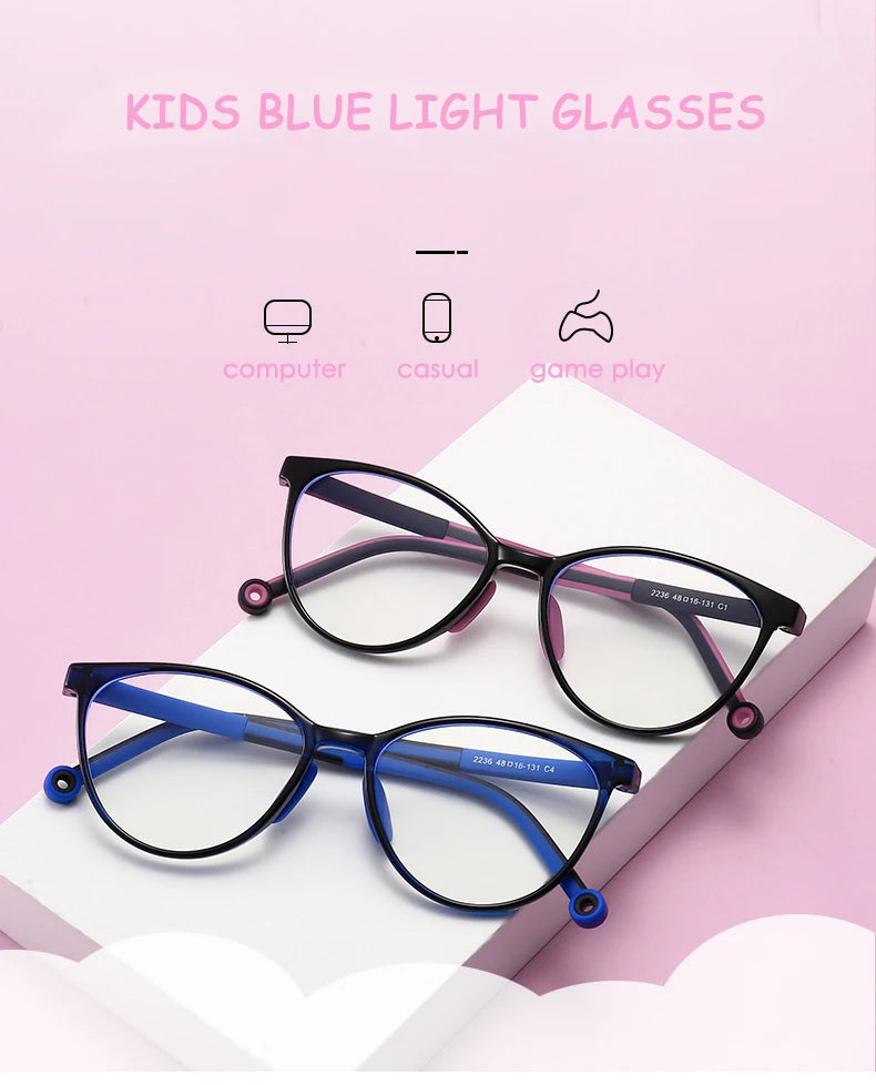 Blue Light Blocking Glasses for Kids Computer Glasses TR90 Frame Clear Lens Girl Boy Video Gaming Children Safety Eyewear