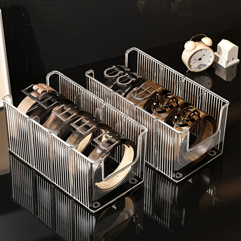 Transparent Plastic Belt Organizers and Detachable Compartments - Stylish Wardrobe Storage Boxes for Belts, Scarves and Ties