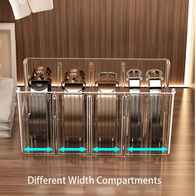 Transparent Plastic Belt Organizers and Detachable Compartments - Stylish Wardrobe Storage Boxes for Belts, Scarves and Ties