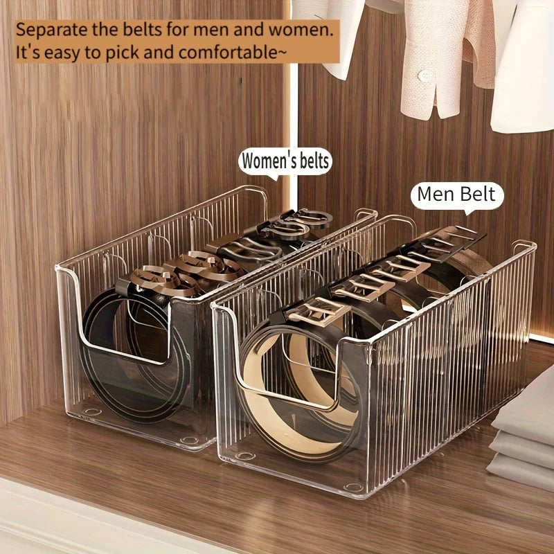 Transparent Plastic Belt Organizers and Detachable Compartments - Stylish Wardrobe Storage Boxes for Belts, Scarves and Ties