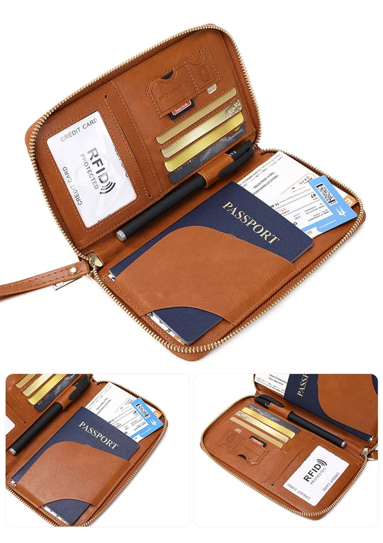 Travel Wallet Passport Holder Ticket Holder, Credit Card Case, Multi-functional Zippered Wallet with Wrist Strap