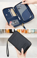 Travel Wallet Passport Holder Ticket Holder, Credit Card Case, Multi-functional Zippered Wallet with Wrist Strap