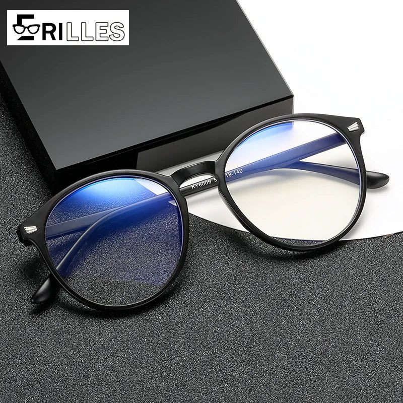 Blue Light Blocking Glasses, Vintage Round Full Frame with Metal Rivet Details, Lightweight Anti-Radiation for Daily Screen Time