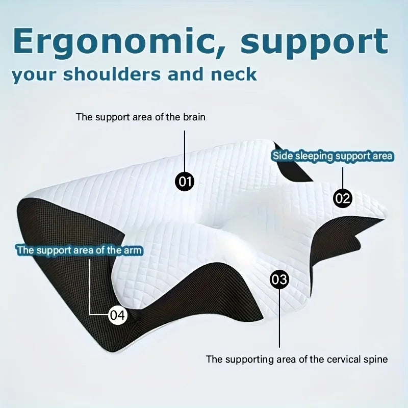 Ergonomic Neck Horn Pillow for Side, Back and Stomach Sleepers - Contoured Design, Shoulder Relaxation, Soft Yet Firm Support