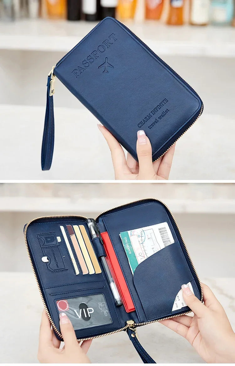 Travel Wallet Passport Holder Ticket Holder, Credit Card Case, Multi-functional Zippered Wallet with Wrist Strap