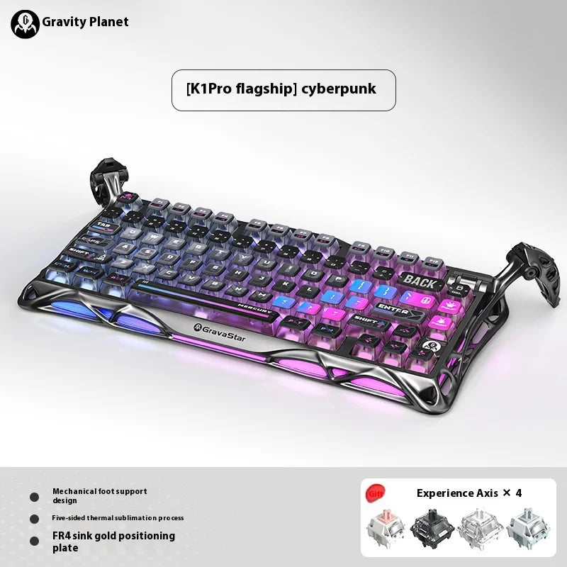 Gravastar K1 Mechanical Keyboard Bluetooth Wireless Aluminium Alloy Tri-Mode RGB Light E-sports Gaming Keyboard PC Accessories