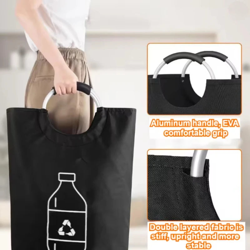82L Empty Bottle Storage Basket Folding Kitchen Wastewater Bottle Collector Bag with Aluminum Handle Large Capacity Bin