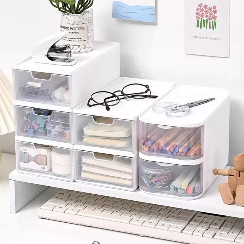 Desktop Storage Box Drawer Stationery Organizer Stackable Storage Locker Dresser Wardrobe Clothing Organizers Makeup Sorting Box