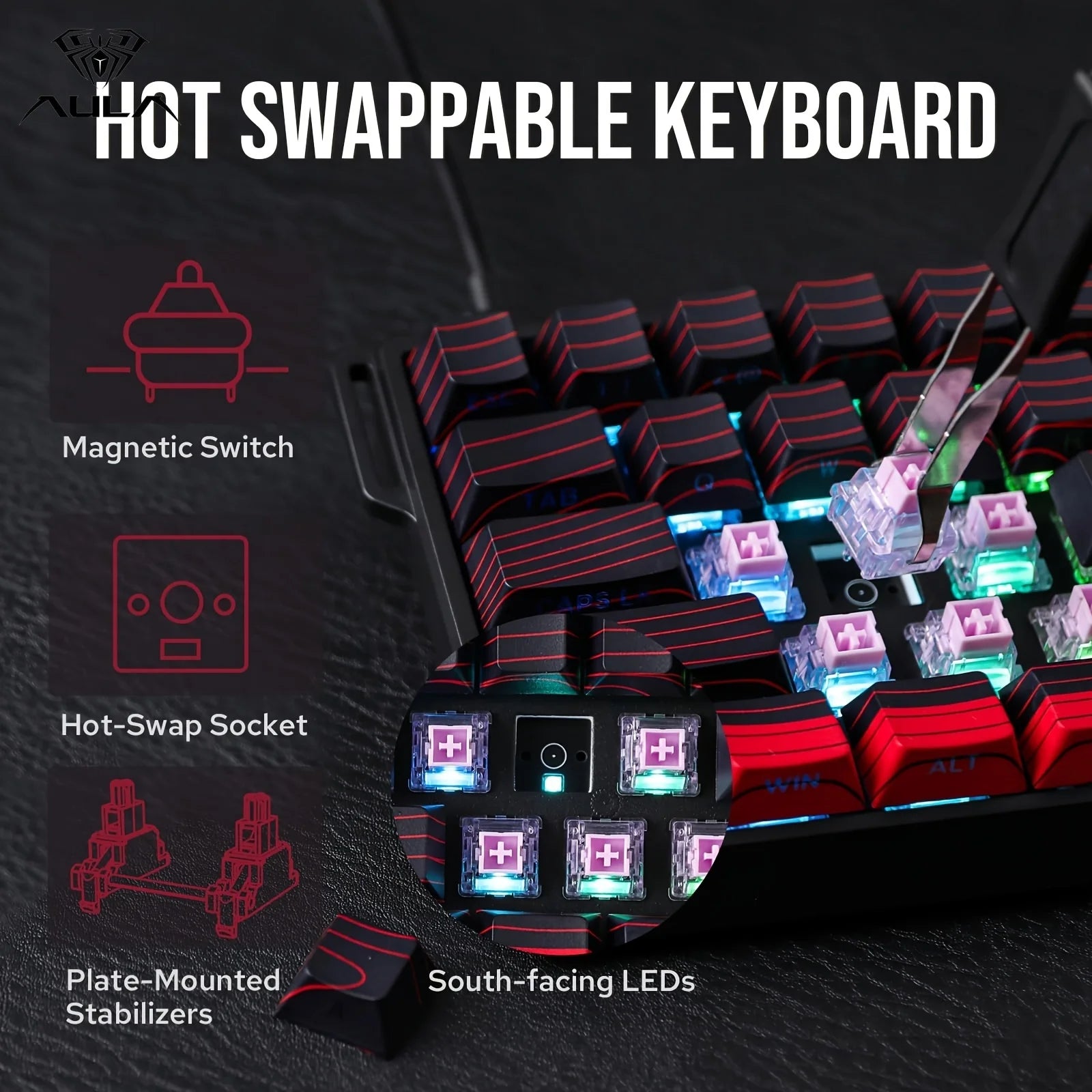 AULA WIN60 WIN68 HE Magnetic Keyboards Esports Rapid Trigger 8K Return RGB Hotswap Wired Gaming Mechanical Keyboard for Pc Gamer