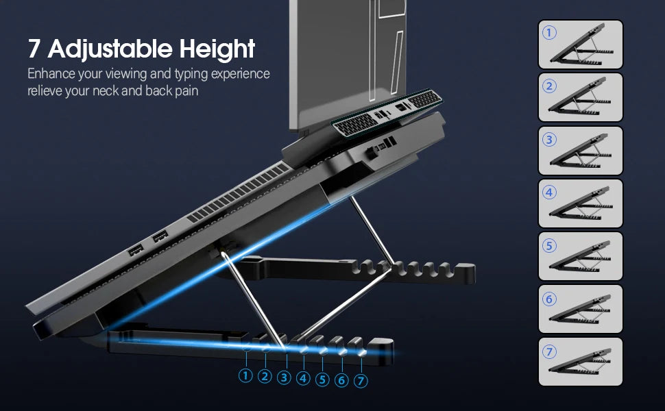 Coolcold 15.6-17.3inch Laptop Cooling Pad with 6 Quiet Fans,7 Height Wind Speed Adjustable,Laptop Cooer With Mobile Phone holder
