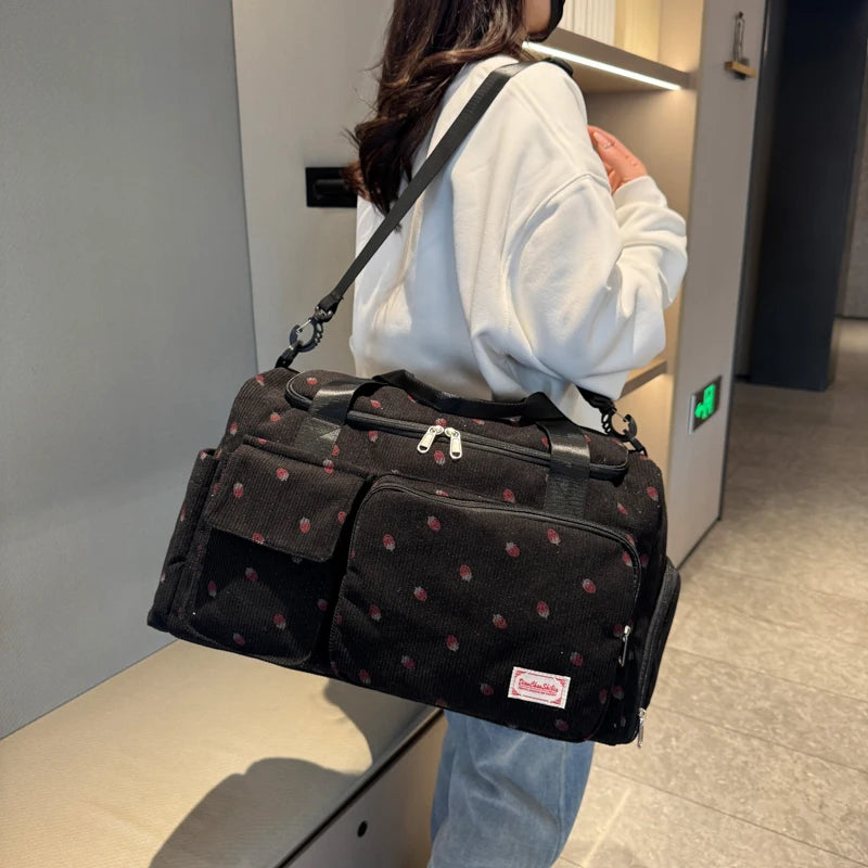 Corduroy Travel Tote Bag Large Capacity Carry On Travel Bag With Shoe Compartment Sports Fitness Bags For Women Duffle Bags