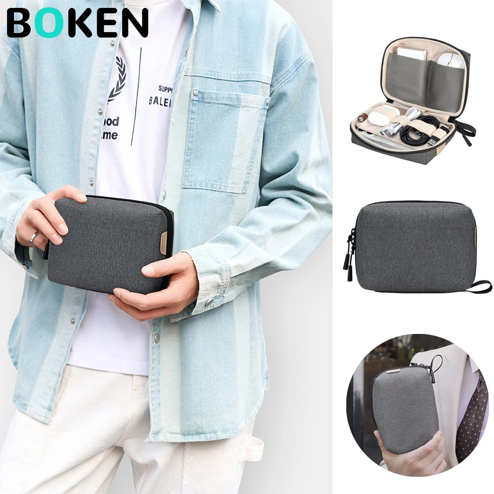 Travel Electronics Organizer Bag, Waterproof Tech Pouch for Power Bank, USB Drive, Hard Drive, Cords, Fit for School, Business