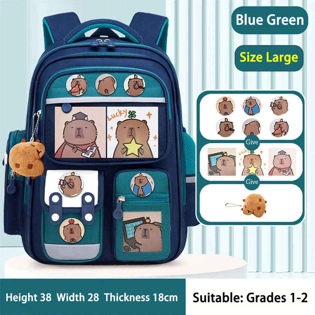 Capybara School Bag Waterproof Backpack Large Capacity Alleviate Burden Protecting Spine Widen Straps Backpack for Students Gift