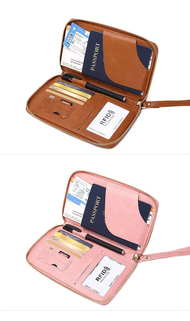 Travel Wallet Passport Holder Ticket Holder, Credit Card Case, Multi-functional Zippered Wallet with Wrist Strap