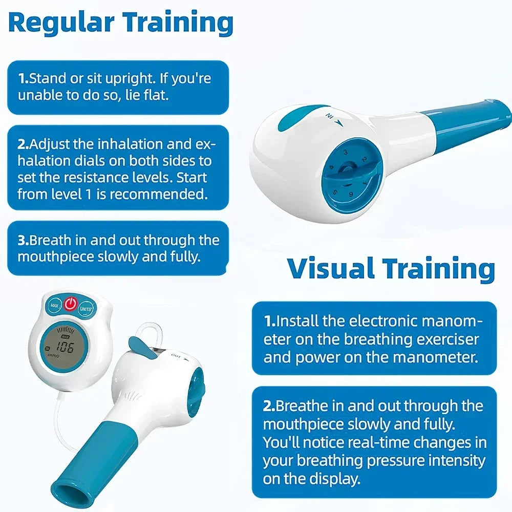 Breathing Trainer with Electric Manometer for Lung Expander Respiratory Muscle Trainer Therapy Inspiratory Expiratory